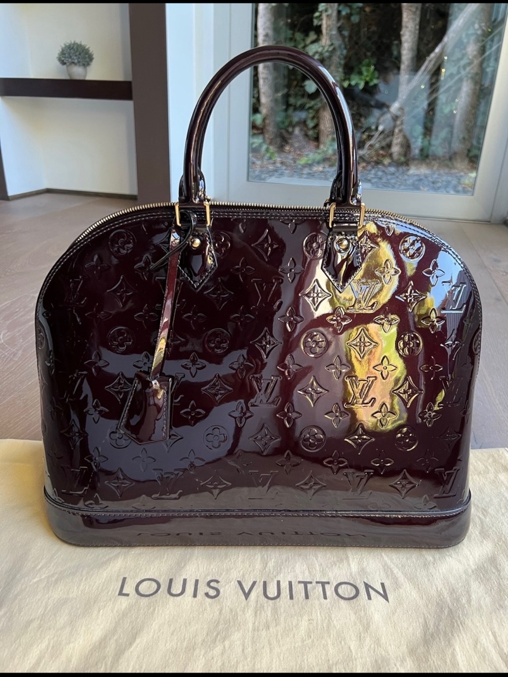 Louis Vuitton Patent Vernis Alma MM Satchel in Deep Burgundy